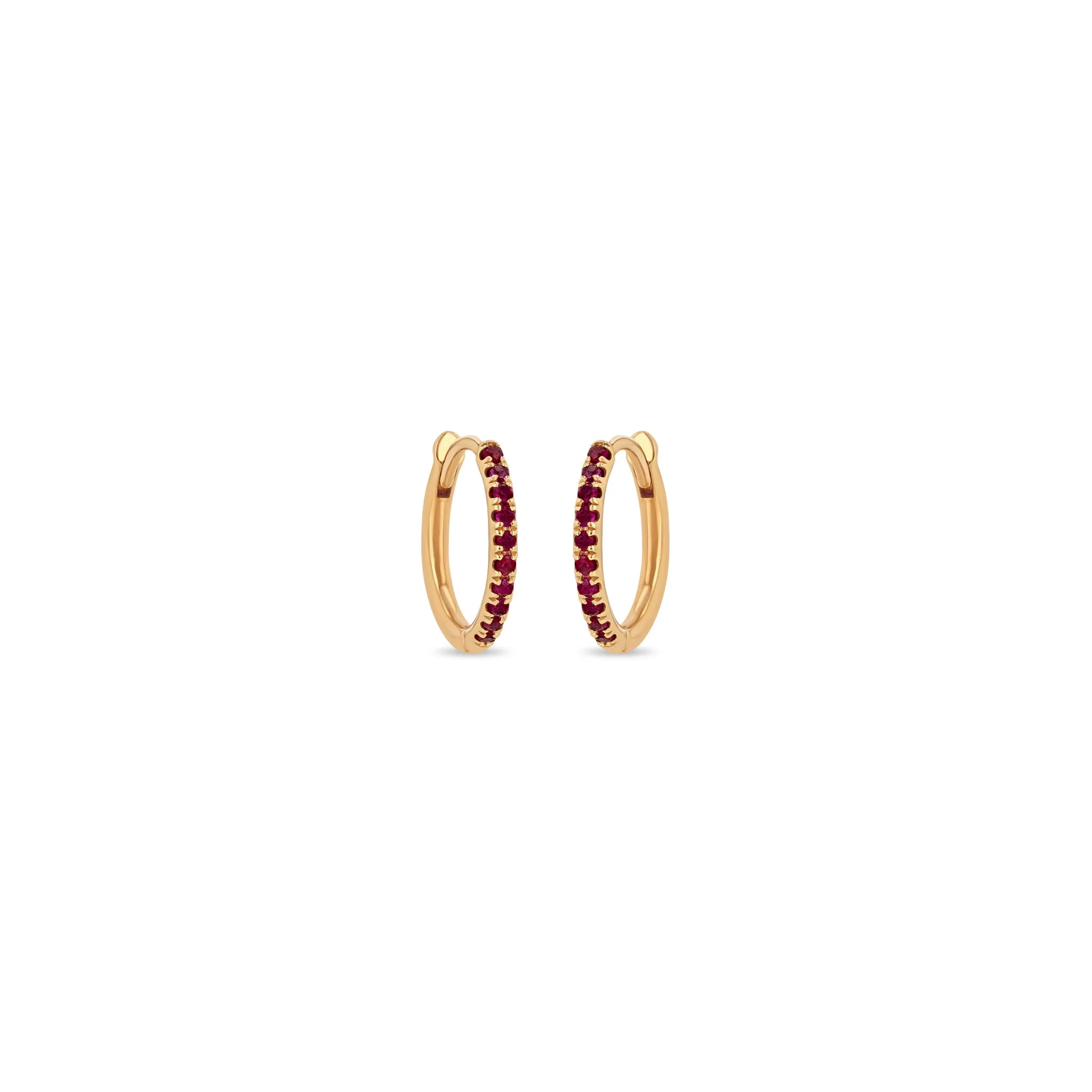 14k Medium Pavé Ruby Hinge Huggie Hoops