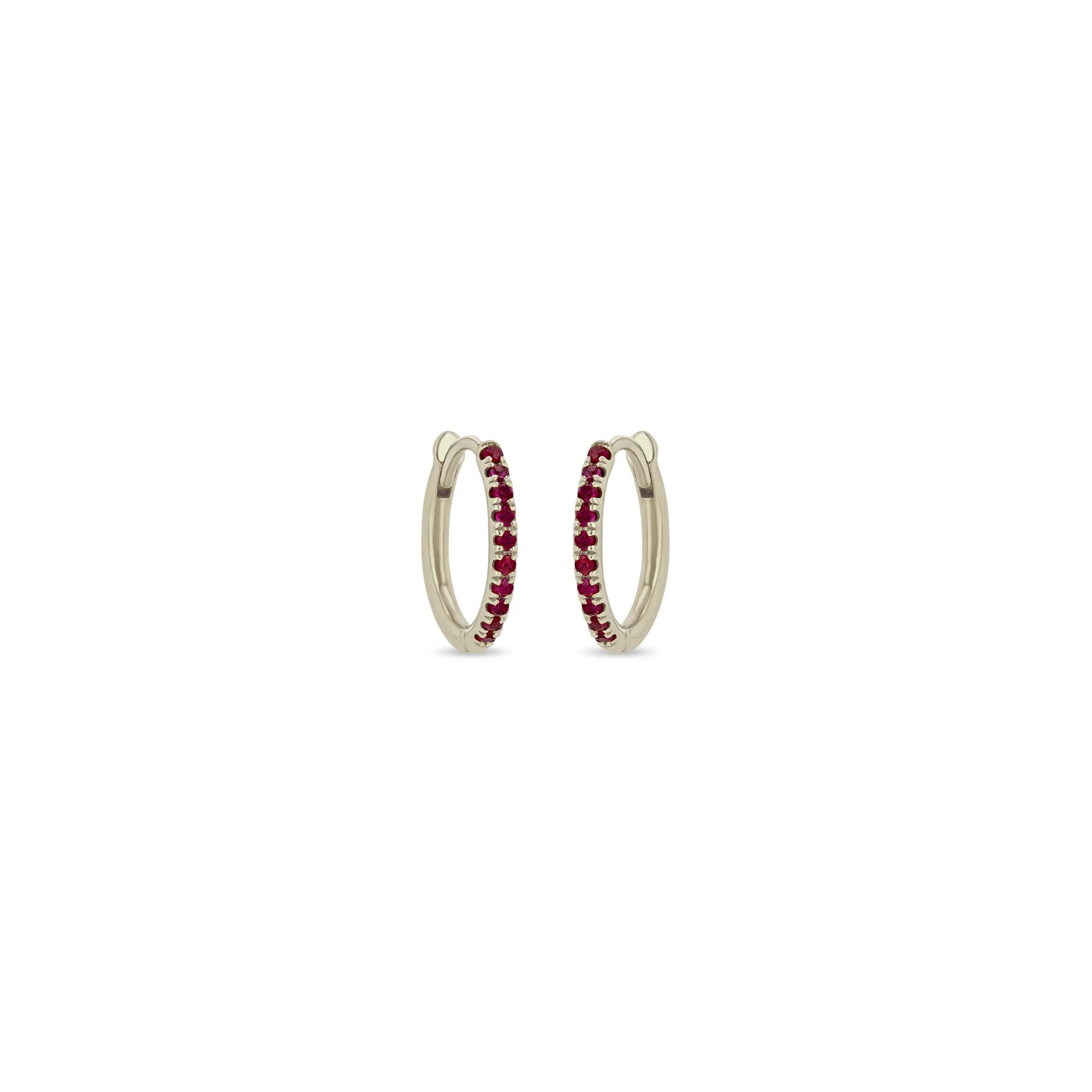 14k Medium Pavé Ruby Hinge Huggie Hoops
