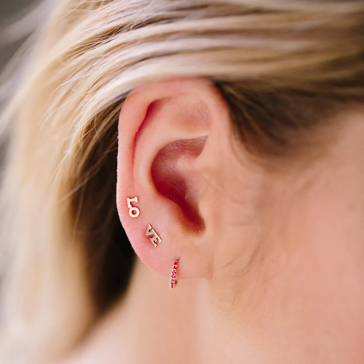 14k Medium Pavé Ruby Hinge Huggie Hoops
