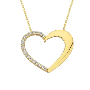 14K Real Solid Gold Heart Pendant Necklace Half Decorated with Zirconia Stones | Layered Necklaces | Gold Necklaces for Women