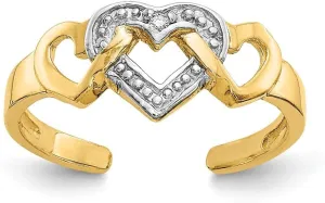 14k Yellow Gold Rhodium Diamond Heart Toe Ring
