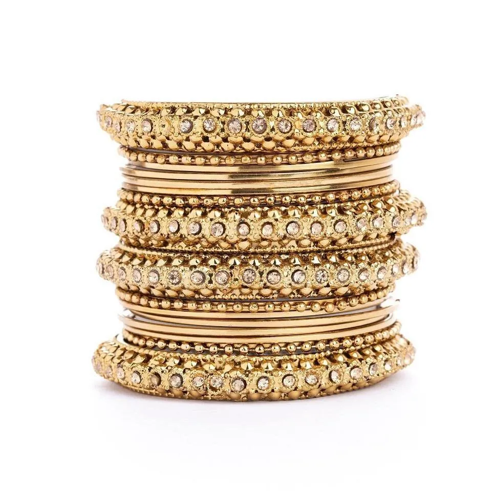 16 Golden Metal Bangle Set