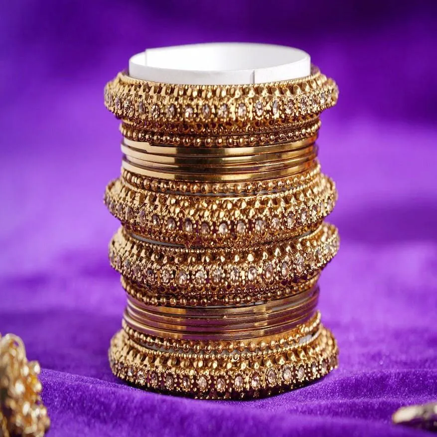 16 Golden Metal Bangle Set