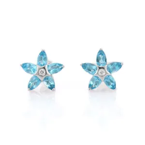 18K Gold Blue Topaz Flower Studs