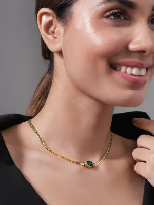18K Gold Plated Stainless Steel Tarnish-Free Waterproof  Emerald CZ Studded Necklace