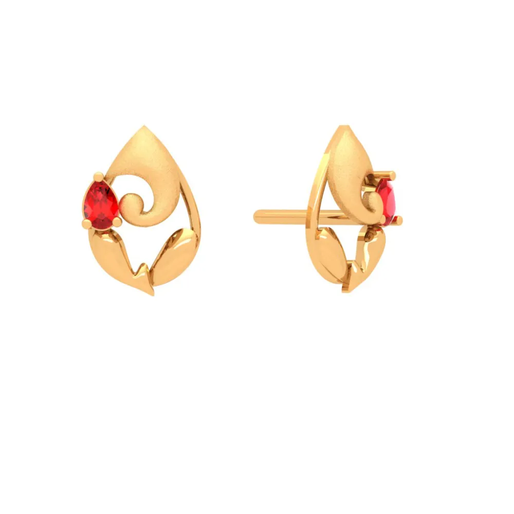 18k Lord Ganesha Gold Earrings With Bis Hallmark And Unique Red Gemstones.