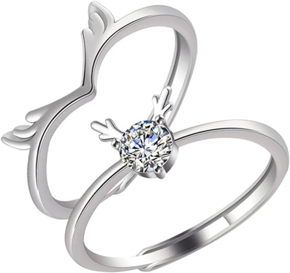 1Pair Antlers Couple Rings Adjustable Romantic Open Rings for Couples Valentine's Day Present Elegant Engagement Wedding Rings for Couples
