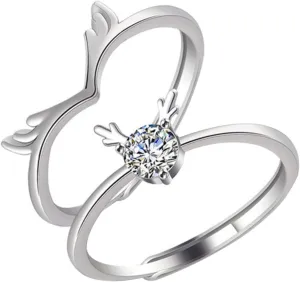 1Pair Antlers Couple Rings Adjustable Romantic Open Rings for Couples Valentine's Day Present Elegant Engagement Wedding Rings for Couples