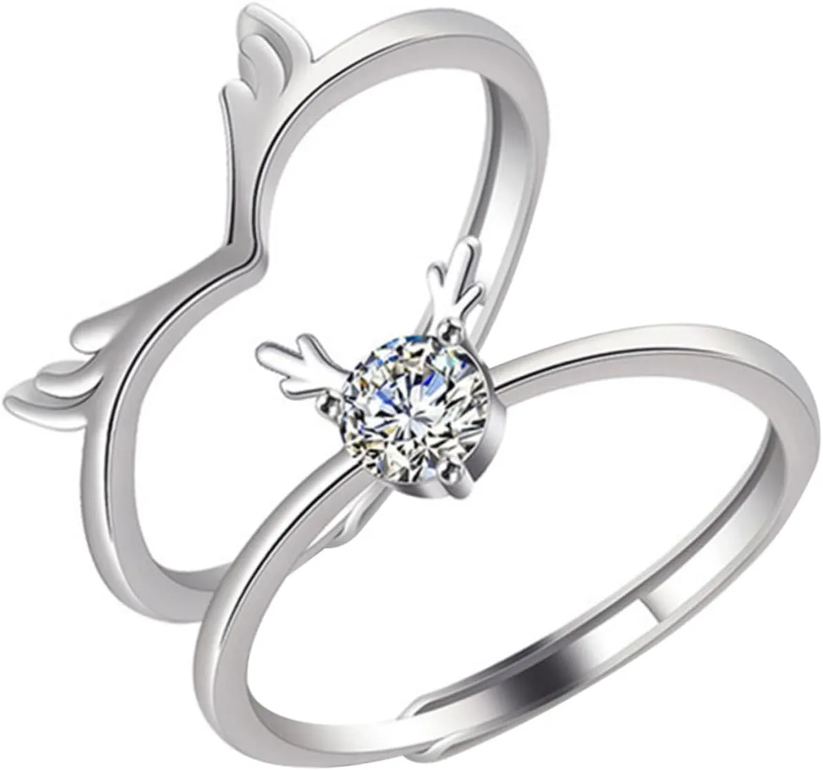 1Pair Couple Antlers Adjustable Opening Rings for Valentine's Day present Stylish Wedding Bands for Couples Chic Matching Rings for Him and Her Elegant Promise Jewelry