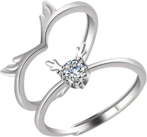 1Pair Couple Antlers Adjustable Opening Rings for Valentine's Day present Stylish Wedding Bands for Couples Chic Matching Rings for Him and Her Elegant Promise Jewelry