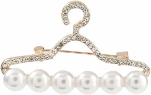 1Pc Alloy Rhinestone Pearl Brooch Unique Coat Hanger Shape Pin for Elegant Fashion Accessory for Women Versatile Eye Catching Decoration for Clothing Bags