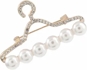 1Pc Alloy Rhinestone Pearl Coat Hanger Brooch Elegant Corsage Pin for Clothing Decoration Friends Easy to Wear and Remove Fashion Accessory