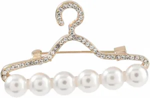 1Pc Coat Hanger Shaped Brooch with Rhinestone and Imitation Pearl Alloy Corsage Pin for Weddings Parties and Formal Gatherings