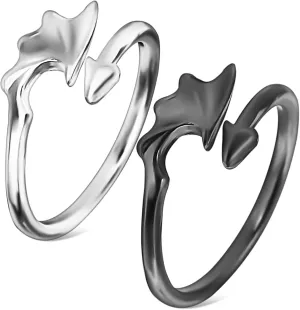2 Pcs Matching Couples Rings Angel Open Adjustable Silver Ring Set for Wedding Present