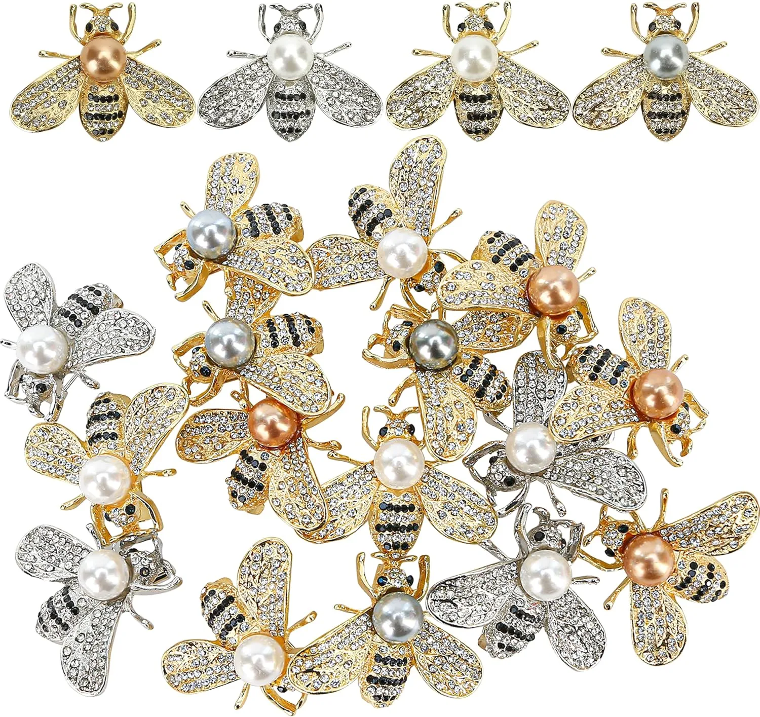 20 PCS Honey Bee Brooch Hornet Pins Bulk - Gold Designer Brooches for Women - Little Bumble Bee Pin Crystal Insect Themed with Faux Pearl - Fashion Lapel Gift for Birthday, Dating, Party, Anniversary
