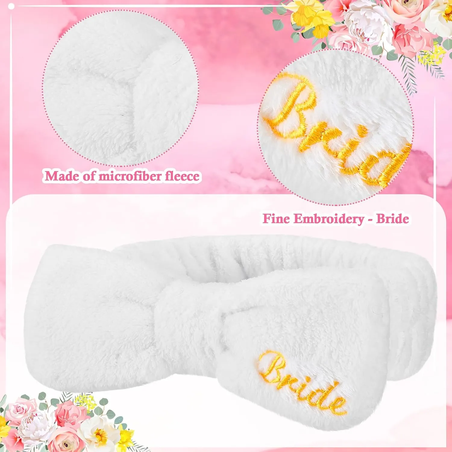 24 Pcs Sleepover Party Favors Include 12 Bride Bridesmaid Spa Headband 12 Bridesmaid Bride Scrunchies for Women Sleep over Spa Bachelorette Party Supplies(White,Black)