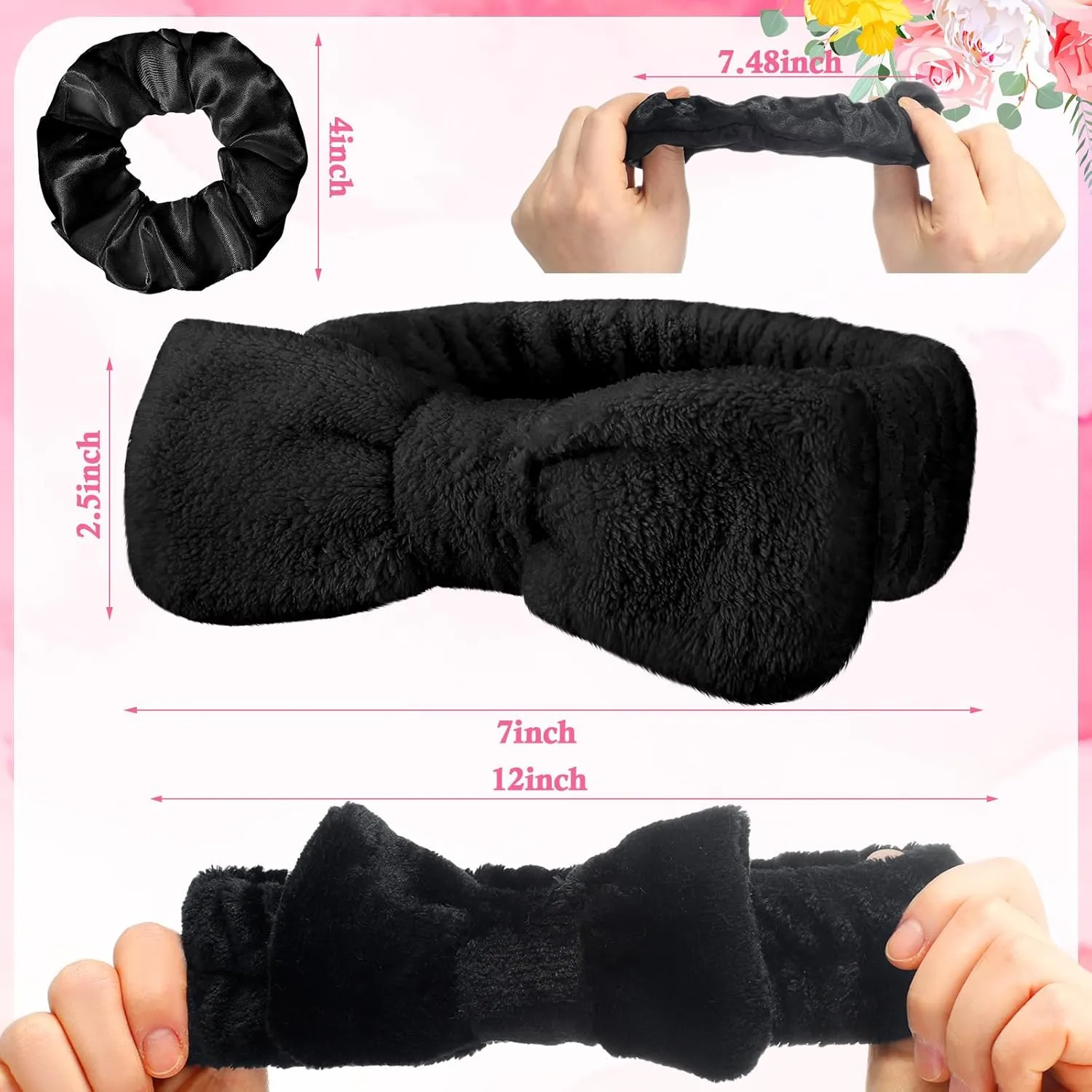24 Pcs Sleepover Party Favors Include 12 Bride Bridesmaid Spa Headband 12 Bridesmaid Bride Scrunchies for Women Sleep over Spa Bachelorette Party Supplies(White,Black)
