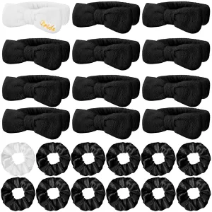 24 Pcs Sleepover Party Favors Include 12 Bride Bridesmaid Spa Headband 12 Bridesmaid Bride Scrunchies for Women Sleep over Spa Bachelorette Party Supplies(White,Black)