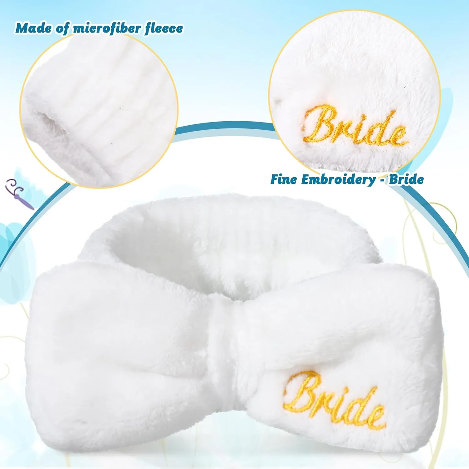 24 Pcs Sleepover Party Favors Include 12 Bride Bridesmaid Spa Headband 12 Bridesmaid Bride Scrunchies for Women Sleep over Spa Bachelorette Party Supplies(White,Blue)