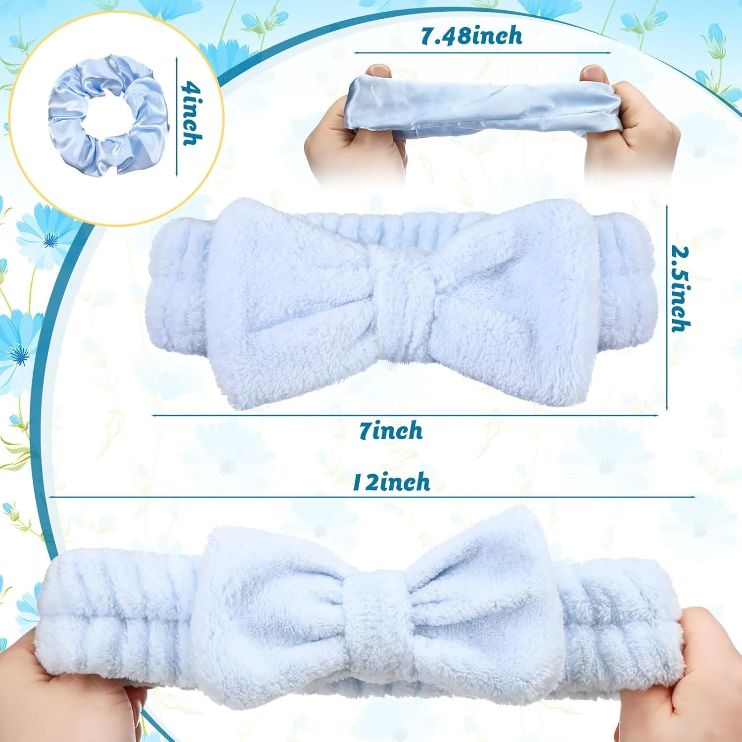 24 Pcs Sleepover Party Favors Include 12 Bride Bridesmaid Spa Headband 12 Bridesmaid Bride Scrunchies for Women Sleep over Spa Bachelorette Party Supplies(White,Blue)