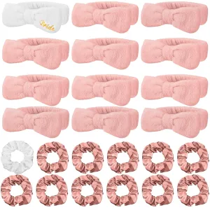 24 Pcs Sleepover Party Favors Include 12 Bride Bridesmaid Spa Headband 12 Bridesmaid Bride Velvet Scrunchies for Women Sleep over Spa Bachelorette Party Supplies (White, Rose Gold)