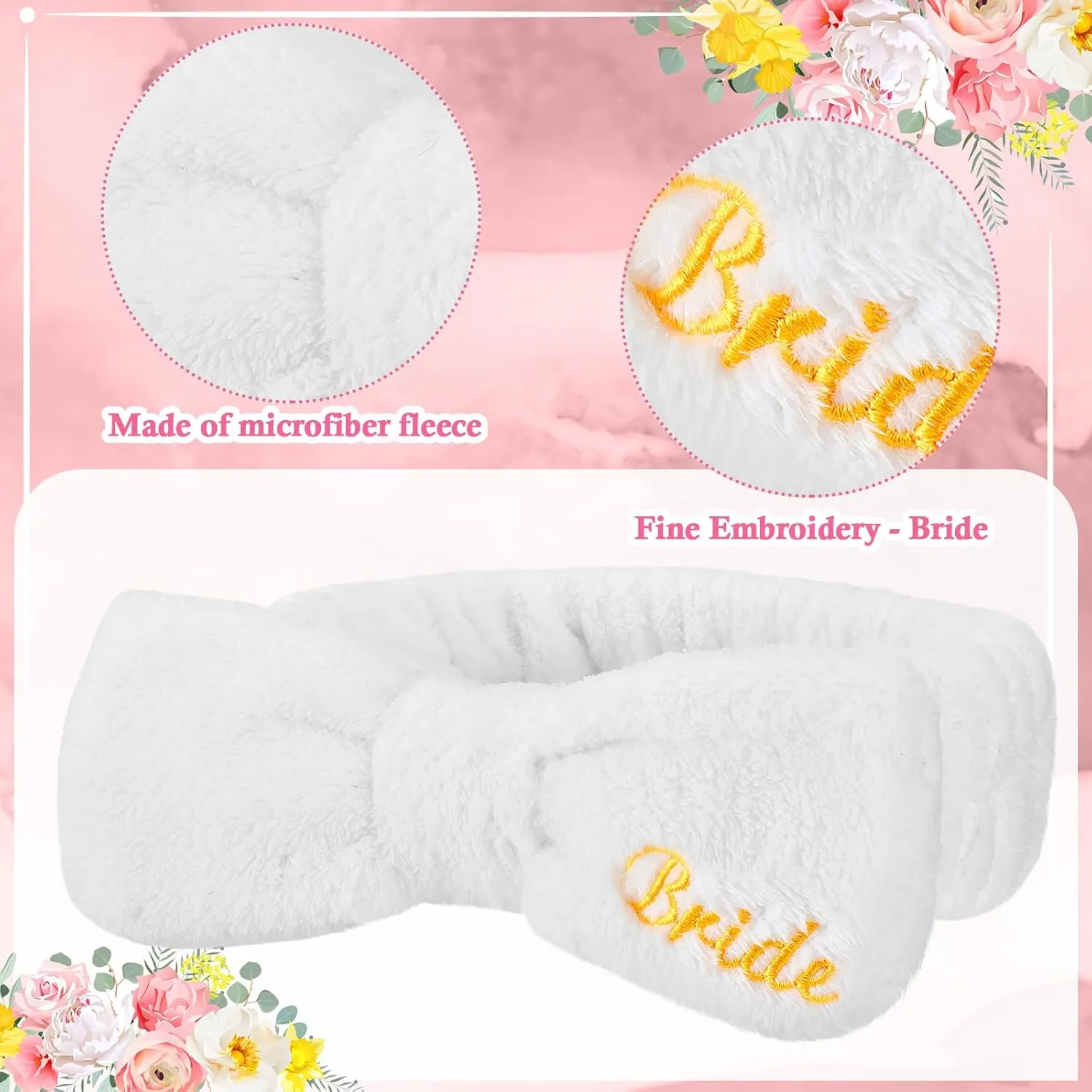 24 Pcs Sleepover Party Favors Include 12 Bride Bridesmaid Spa Headband 12 Bridesmaid Bride Velvet Scrunchies for Women Sleep over Spa Bachelorette Party Supplies (White, Rose Gold)