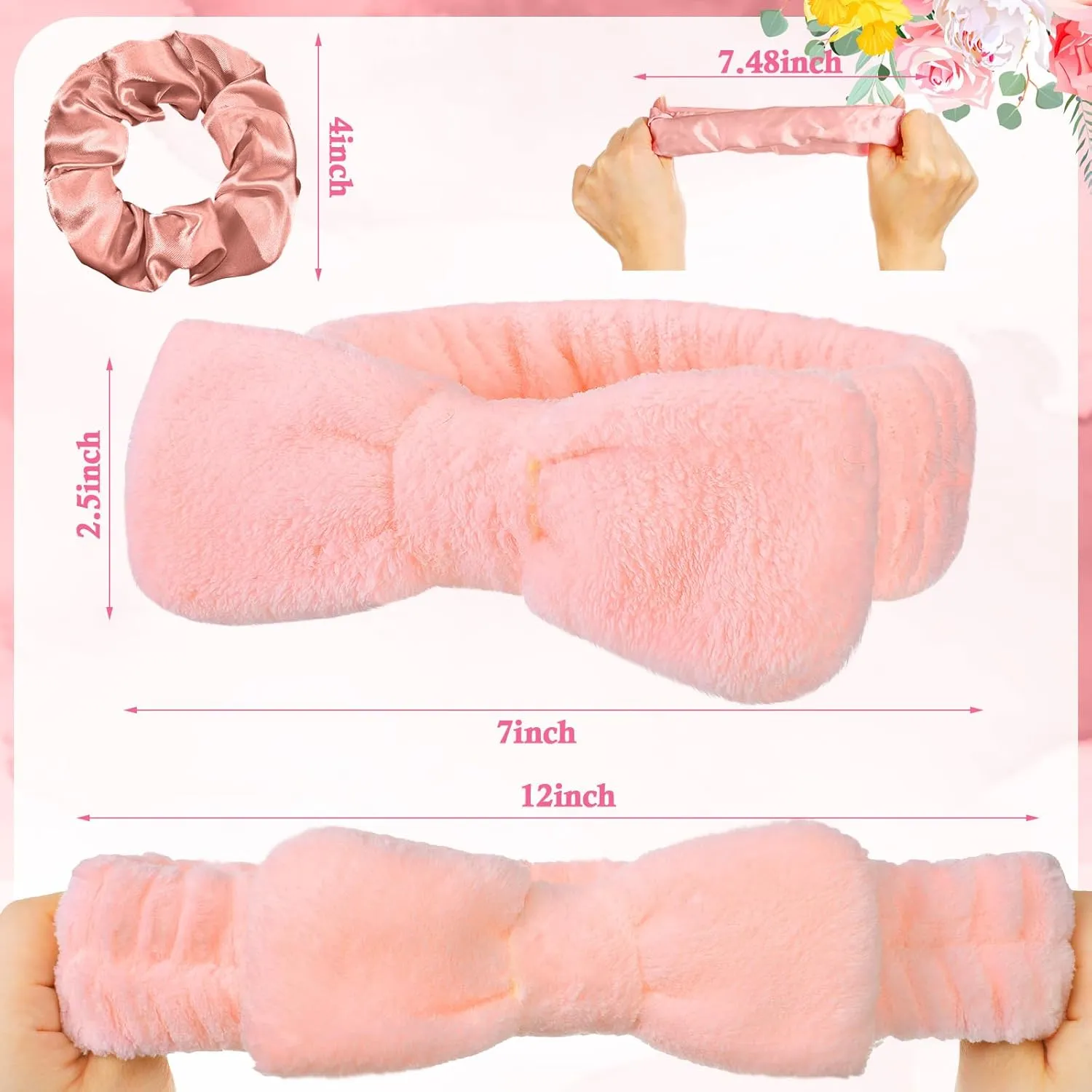 24 Pcs Sleepover Party Favors Include 12 Bride Bridesmaid Spa Headband 12 Bridesmaid Bride Velvet Scrunchies for Women Sleep over Spa Bachelorette Party Supplies (White, Rose Gold)