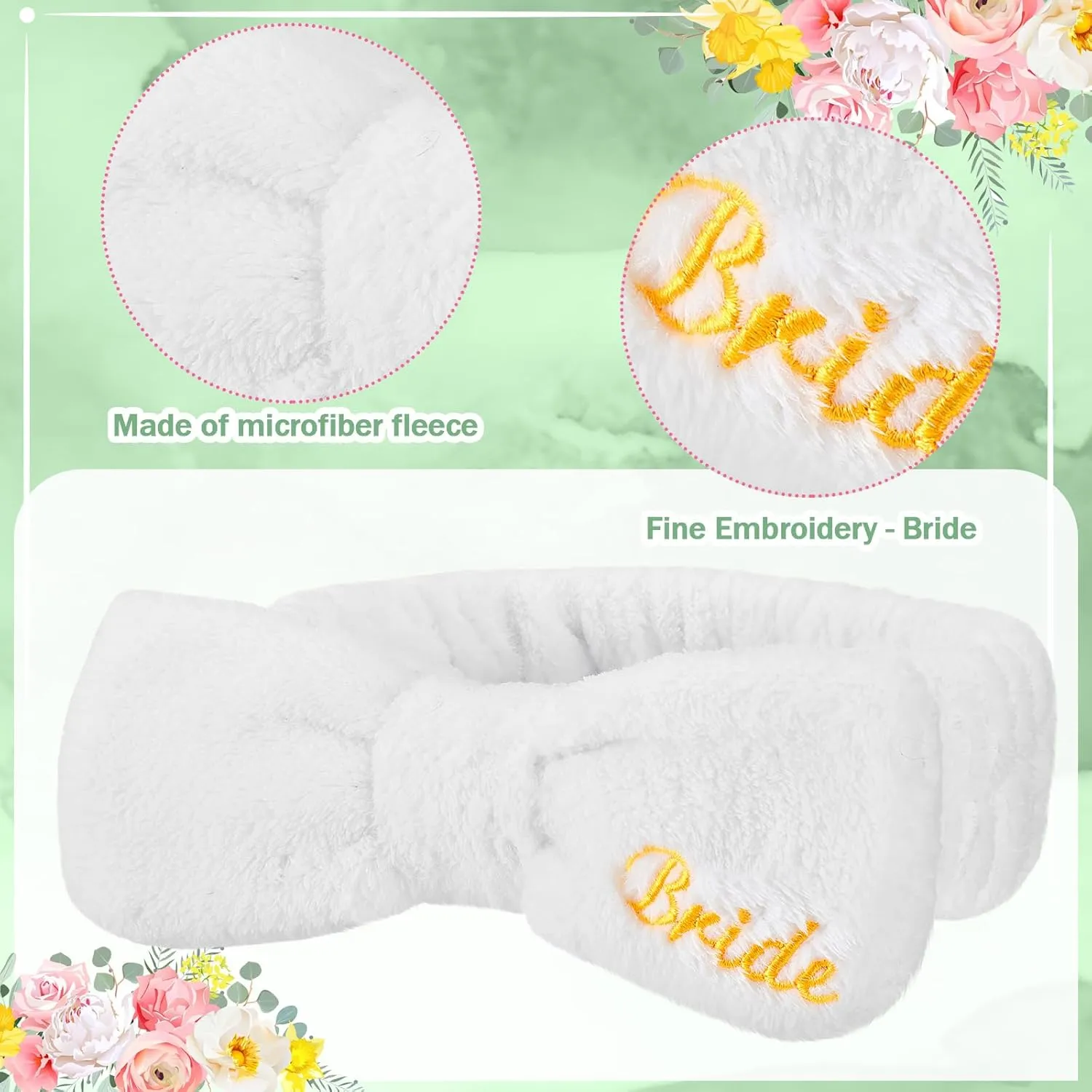 24 Pcs Sleepover Party Favors Include 12 Bride Bridesmaid Spa Headband 12 Bridesmaid Bride Velvet Scrunchies for Women Sleep over Spa Bachelorette Party Supplies(White, Green)