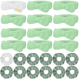 24 Pcs Sleepover Party Favors Include 12 Bride Bridesmaid Spa Headband 12 Bridesmaid Bride Velvet Scrunchies for Women Sleep over Spa Bachelorette Party Supplies(White, Green)