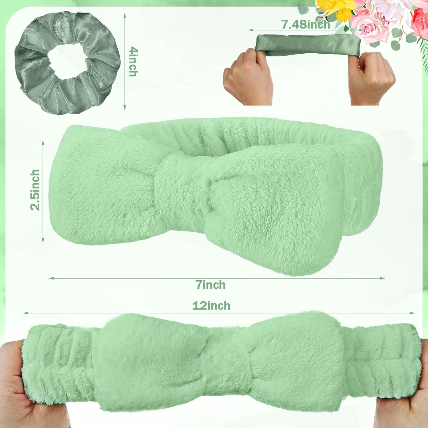 24 Pcs Sleepover Party Favors Include 12 Bride Bridesmaid Spa Headband 12 Bridesmaid Bride Velvet Scrunchies for Women Sleep over Spa Bachelorette Party Supplies(White, Green)
