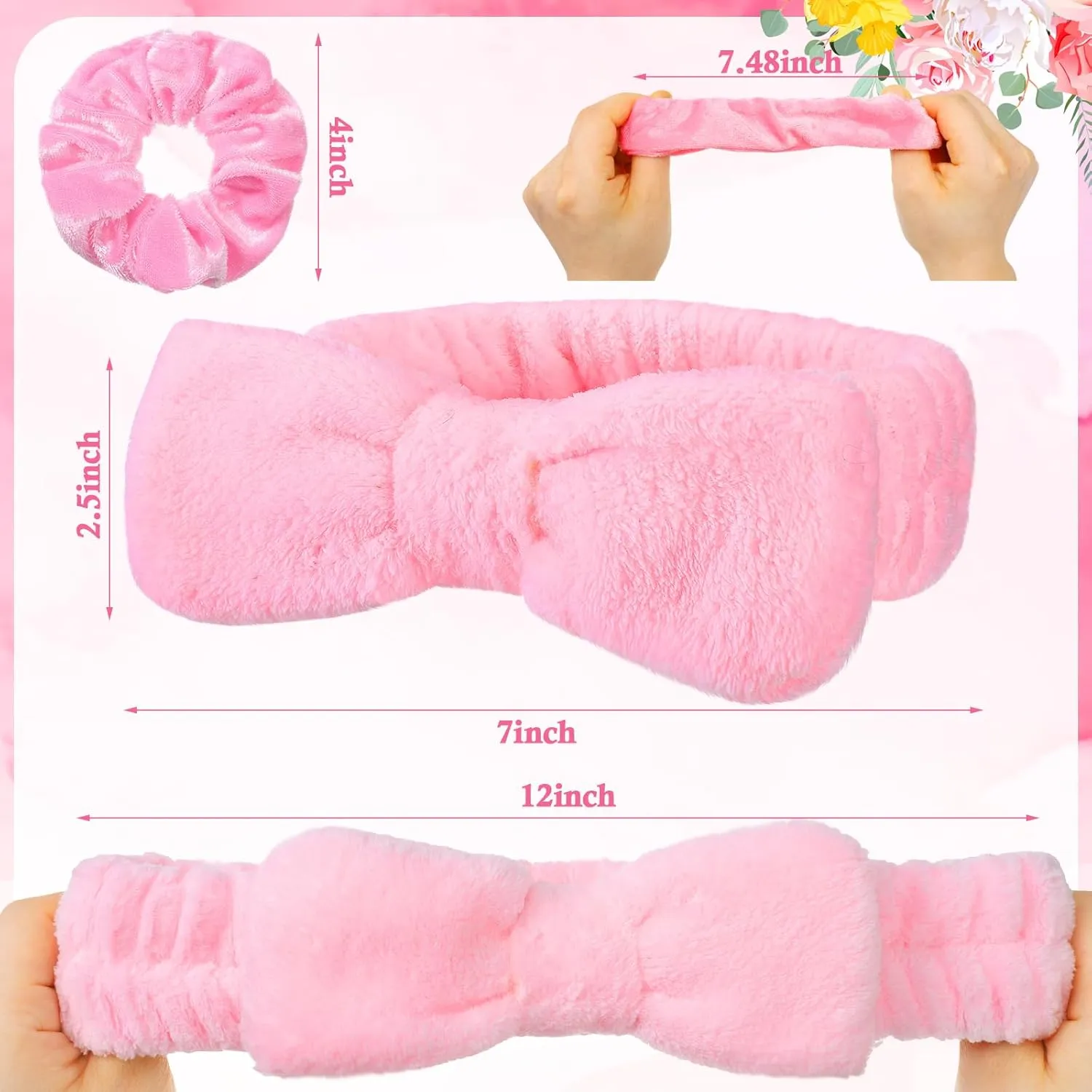 24 Pcs Sleepover Party Favors Include 12 Bride Bridesmaid Spa Headband 12 Bridesmaid Bride Velvet Scrunchies for Women Sleep over Spa Bachelorette Party Supplies(White,Pink)