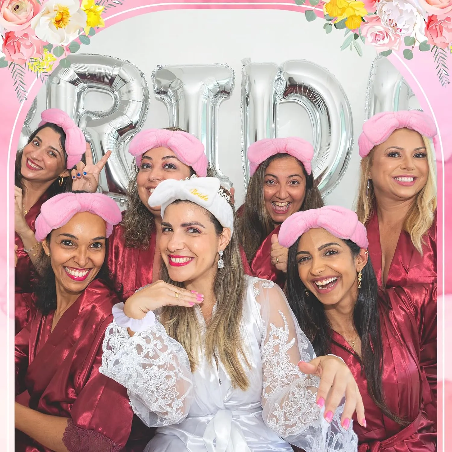 24 Pcs Sleepover Party Favors Include 12 Bride Bridesmaid Spa Headband 12 Bridesmaid Bride Velvet Scrunchies for Women Sleep over Spa Bachelorette Party Supplies(White,Pink)