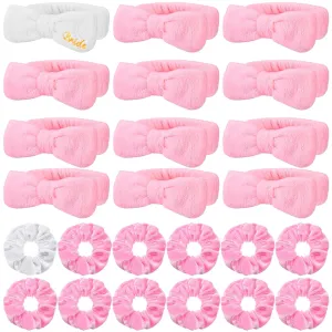24 Pcs Sleepover Party Favors Include 12 Bride Bridesmaid Spa Headband 12 Bridesmaid Bride Velvet Scrunchies for Women Sleep over Spa Bachelorette Party Supplies(White,Pink)