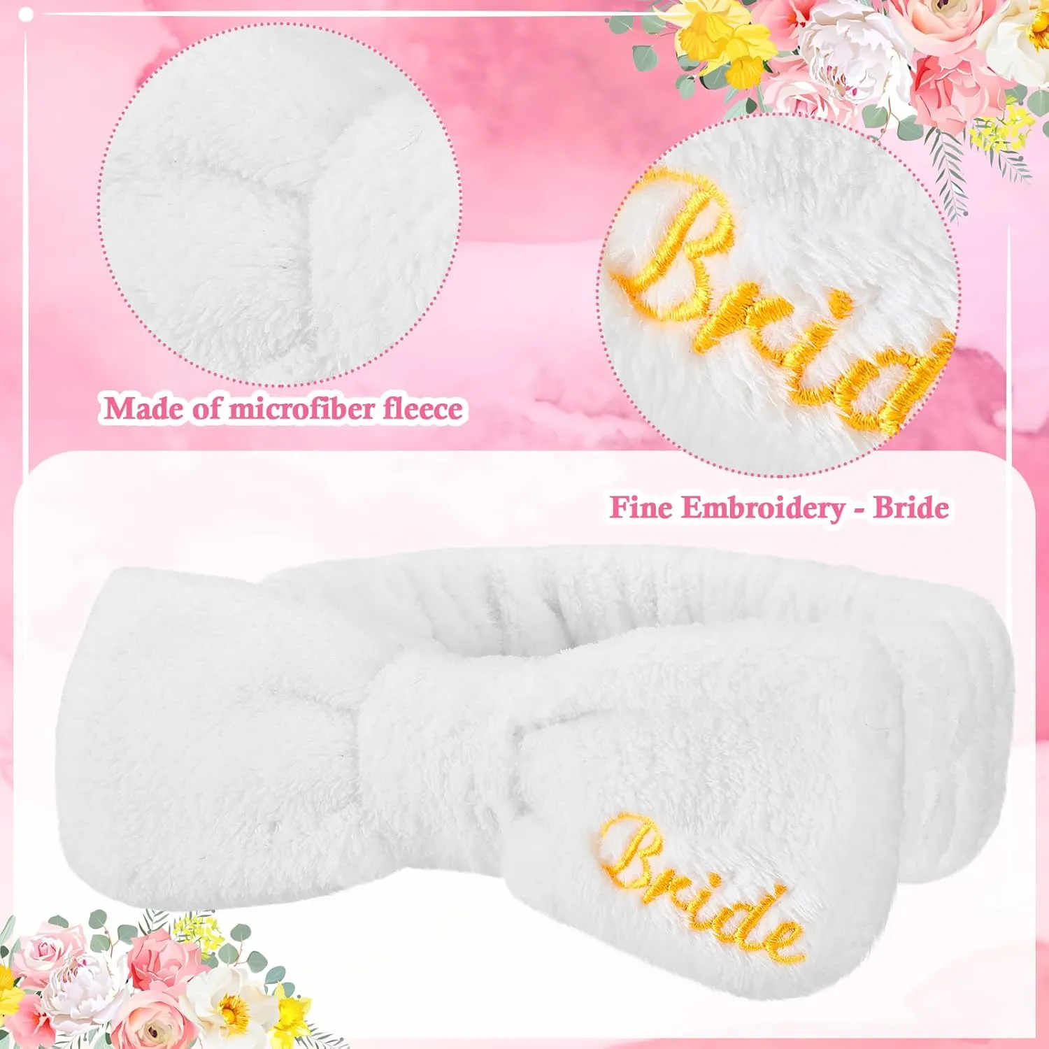 24 Pcs Sleepover Party Favors Include 12 Bride Bridesmaid Spa Headband 12 Bridesmaid Bride Velvet Scrunchies for Women Sleep over Spa Bachelorette Party Supplies(White,Pink)