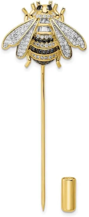 24.7mm 925 Sterling Silver Rhodium Plated Gold Tone Black and Clear CZ Simulated Diamond Bumblebee Pin Brooches and-Pin for Women