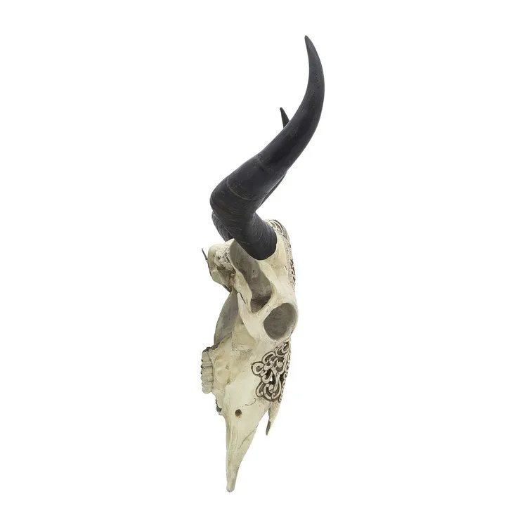 28" Polyresin Bull Skull Wall Decor - Ivory/Black (Knockdown Design)