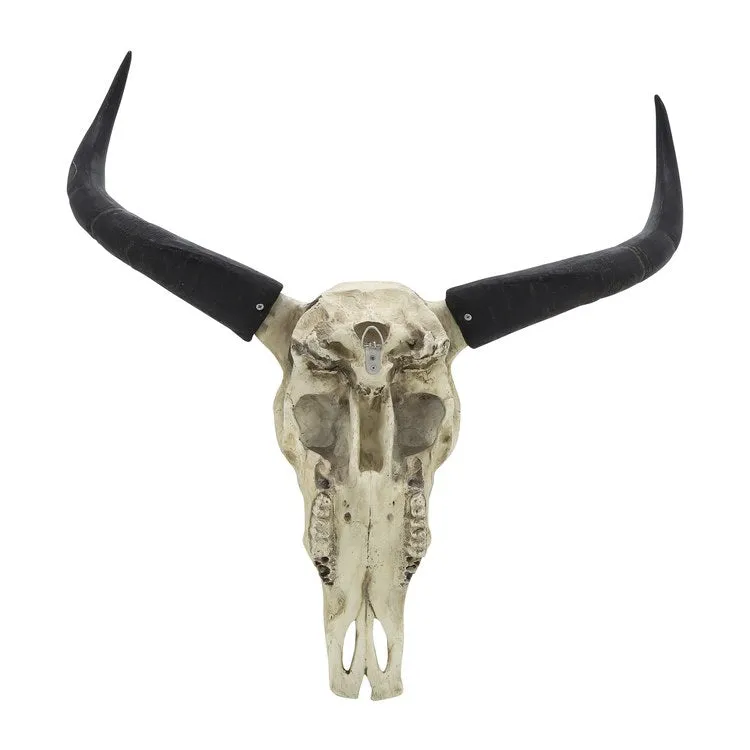 28" Polyresin Bull Skull Wall Decor - Ivory/Black (Knockdown Design)