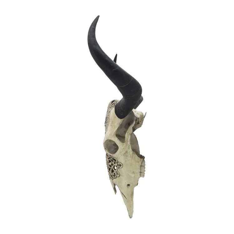 28" Polyresin Bull Skull Wall Decor - Ivory/Black (Knockdown Design)