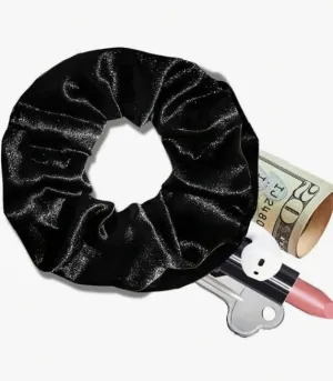 2Pcs Black Scrunchie Hidden Pocket Hairband Storage Pouch - Multi-Functional Money Hider & Organizer for Travel, School, Camping, Vacation & Back to School Essentials - Lightweight & Stylish