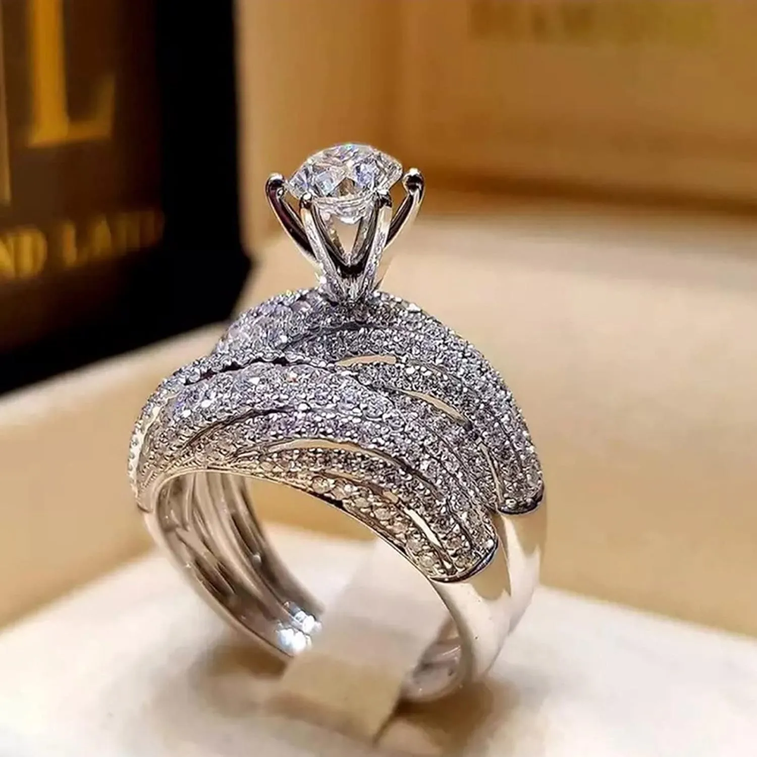 2PCS Couple Zircon Ring Proposal Engagement Ring Simulated Diamond Wedding Band Set Anniversary Promise Ring