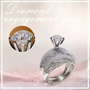 2PCS Couple Zircon Ring Proposal Engagement Ring Simulated Diamond Wedding Band Set Anniversary Promise Ring