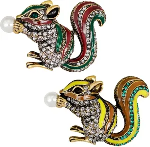 2Pcs Creative Squirrel Pearl Brooch Animal Coat Sweater Lapel Brooches For Wedding Party Gift