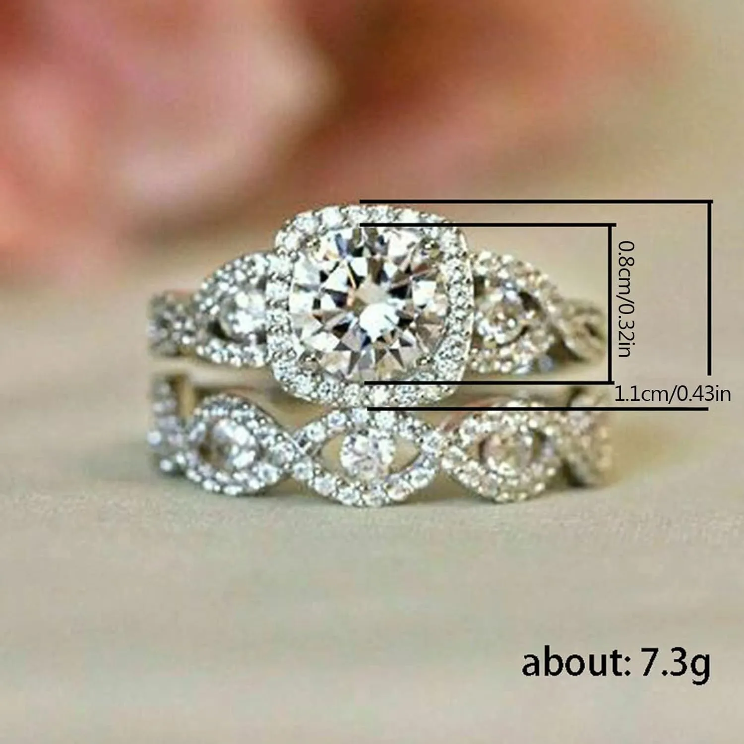 2pcs Inlaid Zircon Wedding Band for Women Stackable Diamond Proposal Ring Exquisite Elegant Promise Ring