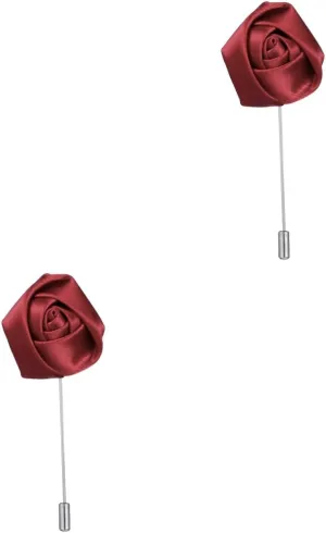2pcs Men Handmade Rose Flower Boutonniere Tie Pin Brooch for Clothes Wine Red Practical Design for Ties Lapels Shirts Cloth Material for Weddings Formal Events