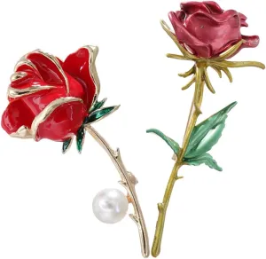 2Pcs Women's Enamel Pearl Flower Brooches Elegant Rhinestone Floral Statement Brooch Pins Fashion Jewelry Accessories for Women Girl Gift Gold