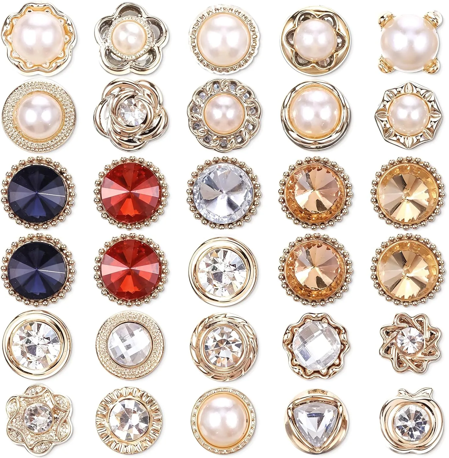 30 Pcs No Sew Invisible Buttons Pearl Brooch Button Women Reusable Pearl Cover Up Pin Removable Replacement Safety Button Dress Supplies Decoration (Black, Yellow, Orange, Brown, White)