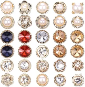 30 Pcs No Sew Invisible Buttons Pearl Brooch Button Women Reusable Pearl Cover Up Pin Removable Replacement Safety Button Dress Supplies Decoration (Black, Yellow, Orange, Brown, White)