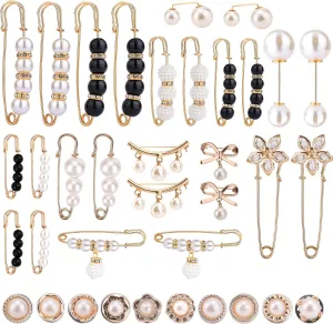 36pcs Pearl Brooch Pins, Fashion Safety Pins for Women Rhinestone and Pearl Brooch Pins Bling Sock Charms Accessories for Clothes Hats Shoes Scarf Sweater Shawl Decoration Accessories
