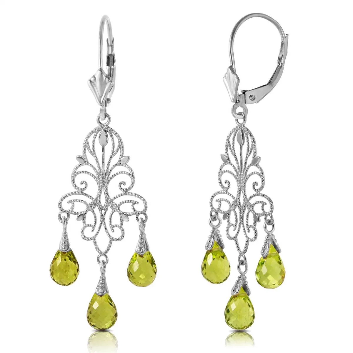 3.75 Carat 14K Solid White Gold Lemon Dhaquiri Peridot Earrings