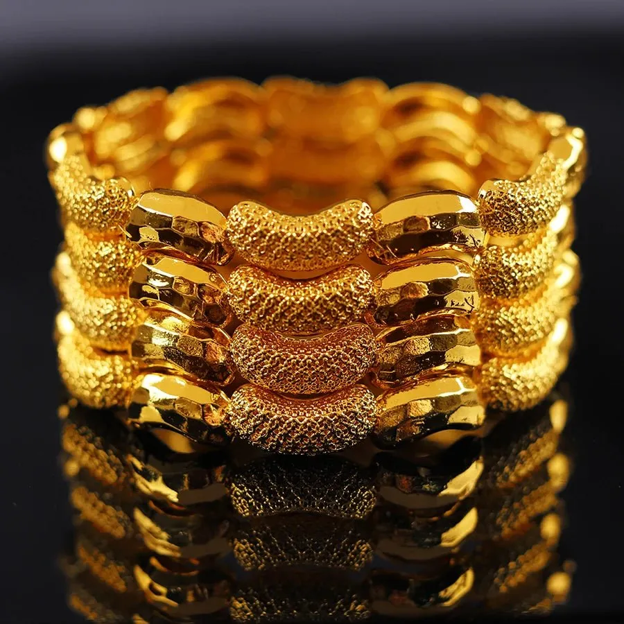 4PC Gold-Plated Ethiopian Bangle Set for Women – Middle Eastern & African Bracelet Jewelry